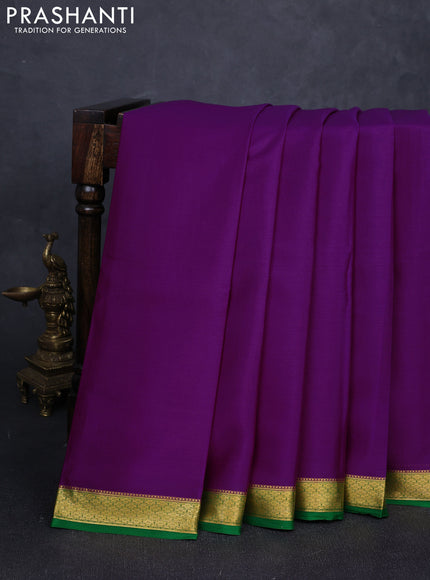 Pure mysore silk saree purple and green with plain body and zari woven border