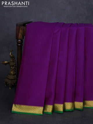 Pure mysore silk saree purple and green with plain body and zari woven border