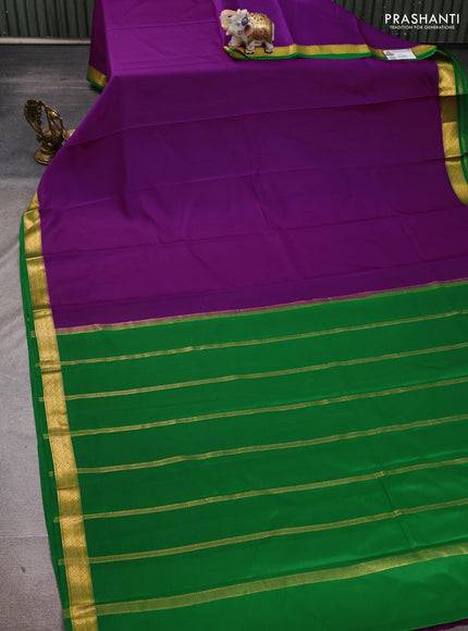 Pure mysore silk saree purple and green with plain body and zari woven border