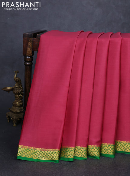 Pure mysore silk saree pink and green with plain body and zari woven border