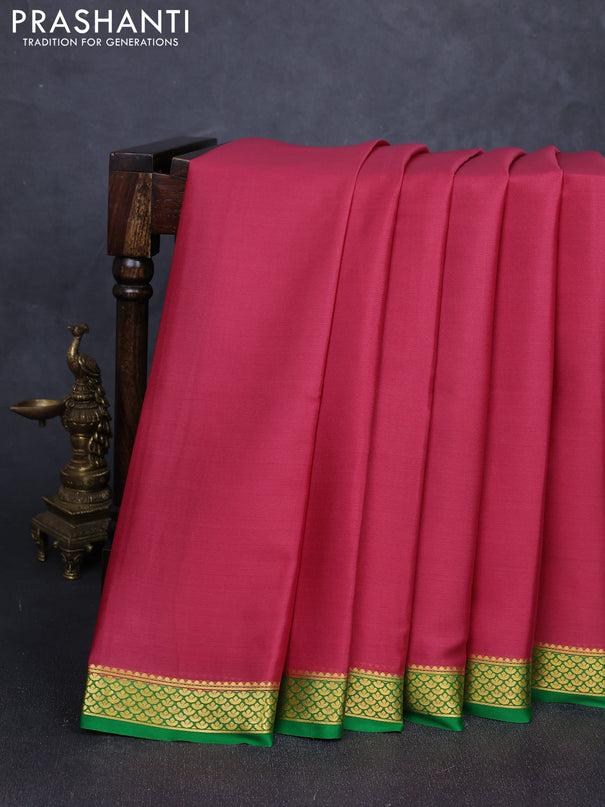 Pure mysore silk saree pink and green with plain body and zari woven border