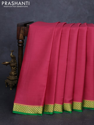Pure mysore silk saree pink and green with plain body and zari woven border