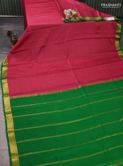 Pure mysore silk saree pink and green with plain body and zari woven border