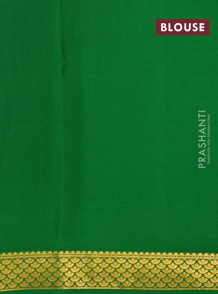 Pure mysore silk saree pink and green with plain body and zari woven border