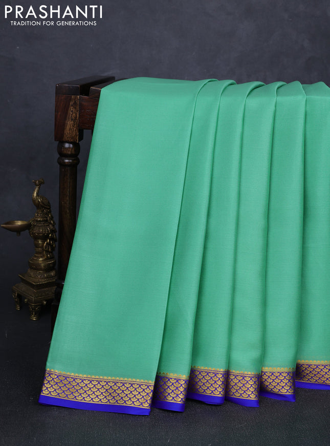 Pure mysore silk saree teal green and royal blue with plain body and zari woven border