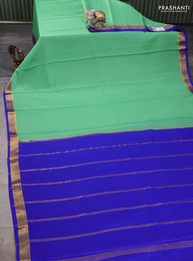 Pure mysore silk saree teal green and royal blue with plain body and zari woven border
