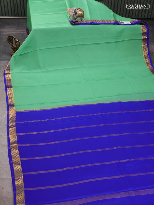 Pure mysore silk saree teal green and royal blue with plain body and zari woven border