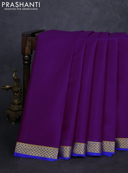 Pure mysore silk saree purple and royal blue with plain body and zari woven border