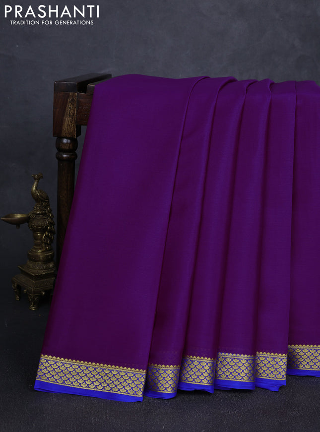 Pure mysore silk saree purple and royal blue with plain body and zari woven border