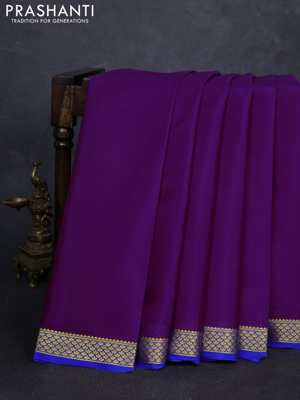 Pure mysore silk saree purple and royal blue with plain body and zari woven border