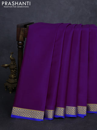 Pure mysore silk saree purple and royal blue with plain body and zari woven border