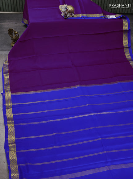 Pure mysore silk saree purple and royal blue with plain body and zari woven border