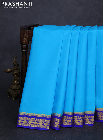 Pure mysore silk saree cs blue and royal blue with plain body and zari woven border