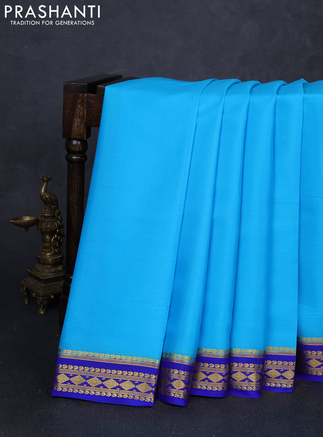 Pure mysore silk saree cs blue and royal blue with plain body and zari woven border