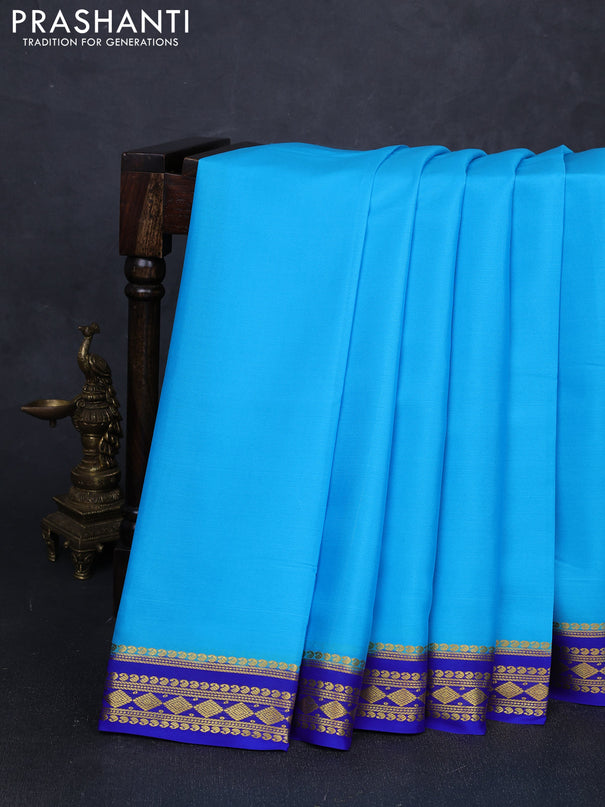 Pure mysore silk saree cs blue and royal blue with plain body and zari woven border