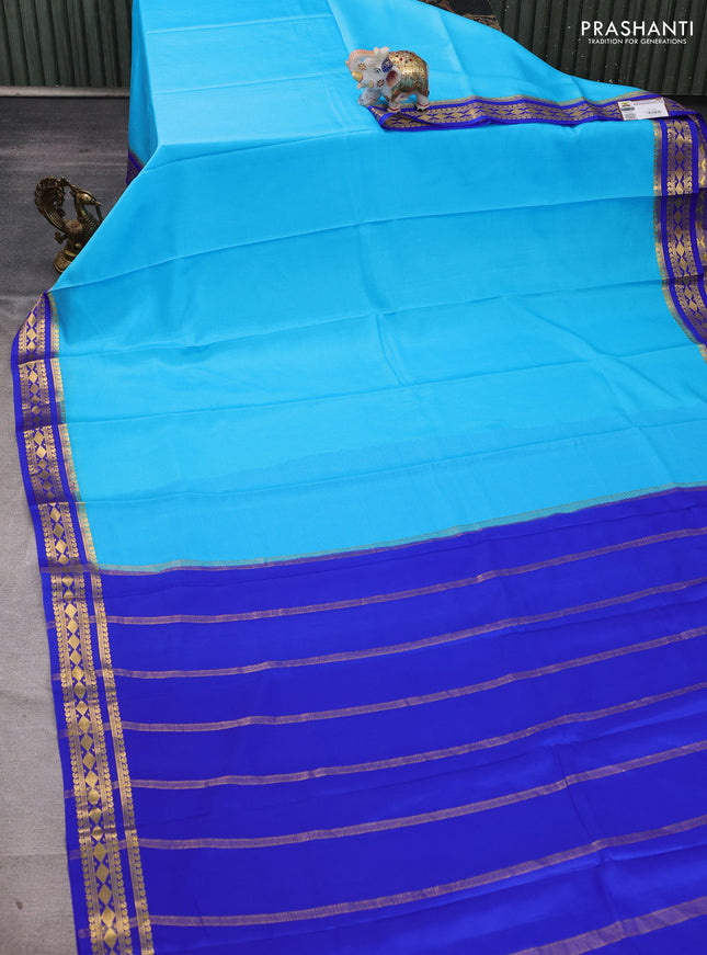 Pure mysore silk saree cs blue and royal blue with plain body and zari woven border