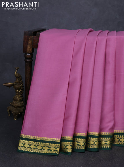 Pure mysore silk saree mauve pink and green with plain body and zari woven border