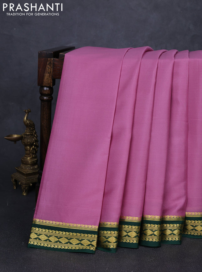 Pure mysore silk saree mauve pink and green with plain body and zari woven border