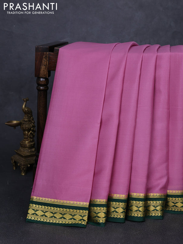 Pure mysore silk saree mauve pink and green with plain body and zari woven border