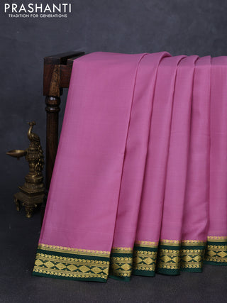 Pure mysore silk saree mauve pink and green with plain body and zari woven border