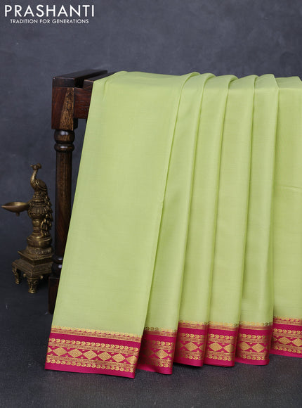 Pure mysore silk saree pista green and pink with plain body and zari woven border