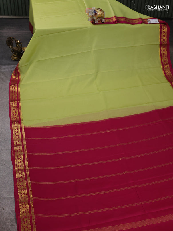 Pure mysore silk saree pista green and pink with plain body and zari woven border