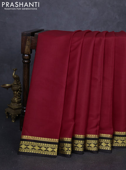 Pure mysore silk saree red and black with plain body and zari woven border