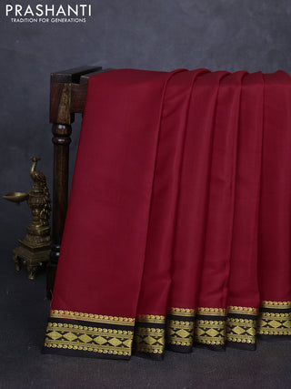 Pure mysore silk saree red and black with plain body and zari woven border