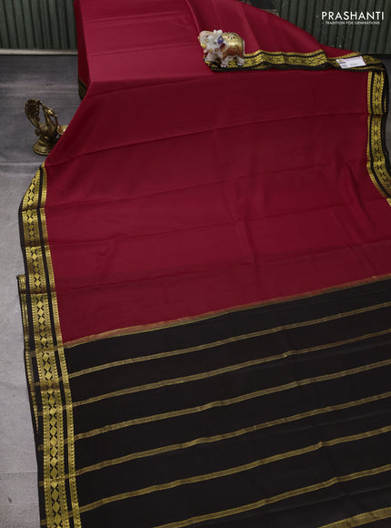 Pure mysore silk saree red and black with plain body and zari woven border