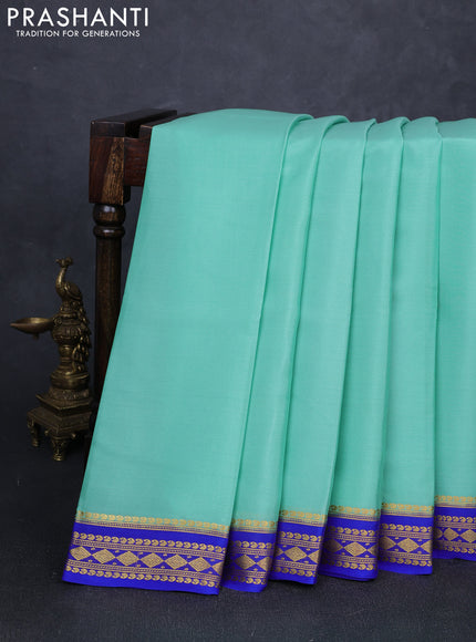 Pure mysore silk saree teal green and royal blue with plain body and zari woven border