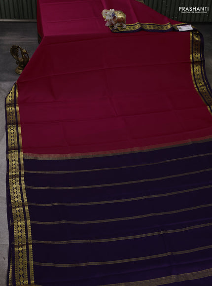 Pure mysore silk saree tomato pink and violet with plain body and zari woven border