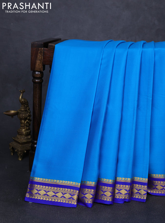 Pure mysore silk saree cs blue and royal blue with plain body and zari woven border