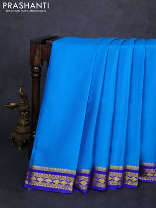 Pure mysore silk saree cs blue and royal blue with plain body and zari woven border