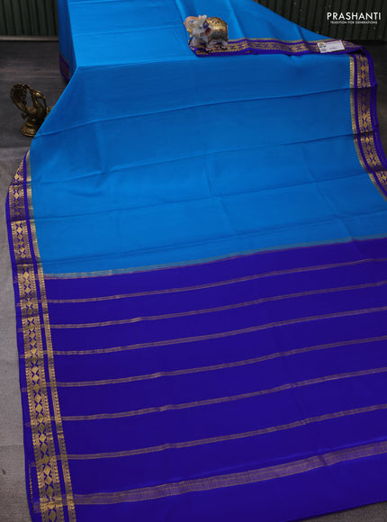 Pure mysore silk saree cs blue and royal blue with plain body and zari woven border