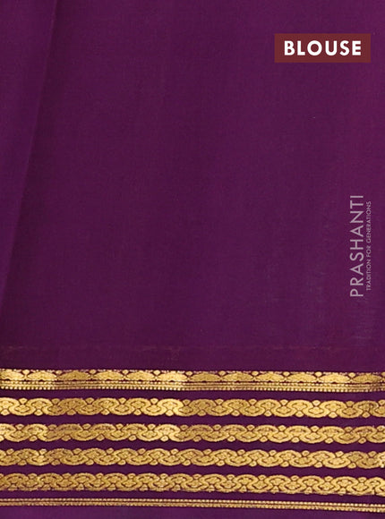 Pure mysore silk saree pista green and purple with plain body and zari woven border