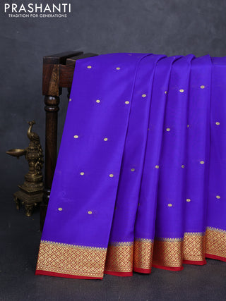 Pure mysore silk saree violet and maroon with allover zari woven buttas and small zari woven border