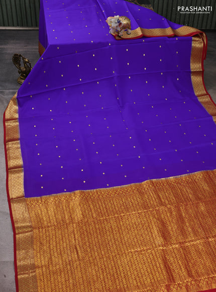 Pure mysore silk saree violet and maroon with allover zari woven buttas and small zari woven border