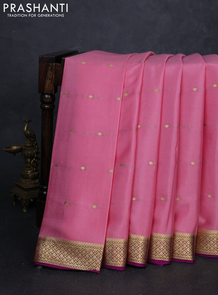 Pure mysore silk saree mauve pink and pink with allover zari woven buttas and small zari woven border