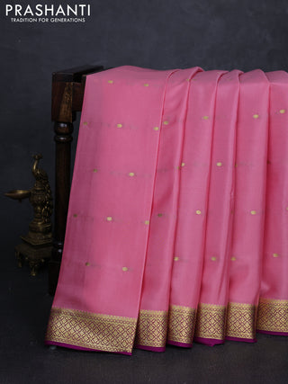 Pure mysore silk saree mauve pink and pink with allover zari woven buttas and small zari woven border