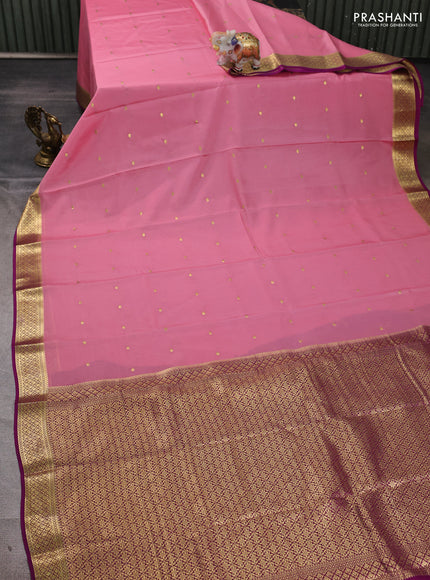 Pure mysore silk saree mauve pink and pink with allover zari woven buttas and small zari woven border