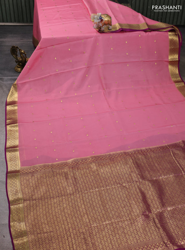 Pure mysore silk saree mauve pink and pink with allover zari woven buttas and small zari woven border