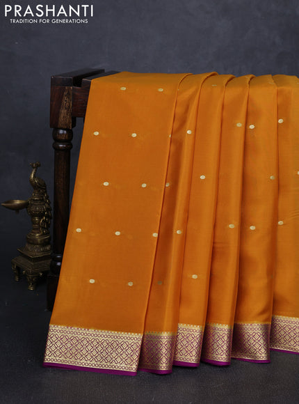 Pure mysore silk saree mustard yellow and pink with allover zari woven buttas and small zari woven border