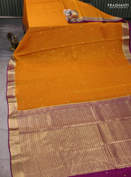 Pure mysore silk saree mustard yellow and pink with allover zari woven buttas and small zari woven border