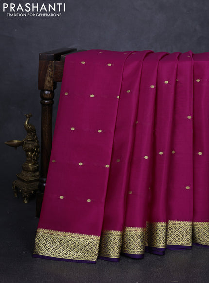 Pure mysore silk saree pink and violet with allover zari woven buttas and small zari woven border