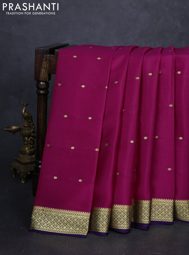 Pure mysore silk saree pink and violet with allover zari woven buttas and small zari woven border