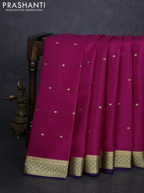 Pure mysore silk saree pink and violet with allover zari woven buttas and small zari woven border