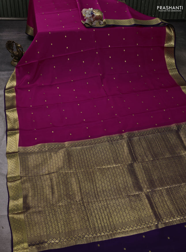 Pure mysore silk saree pink and violet with allover zari woven buttas and small zari woven border