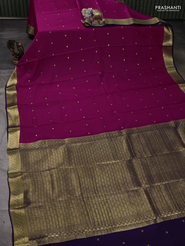 Pure mysore silk saree pink and violet with allover zari woven buttas and small zari woven border