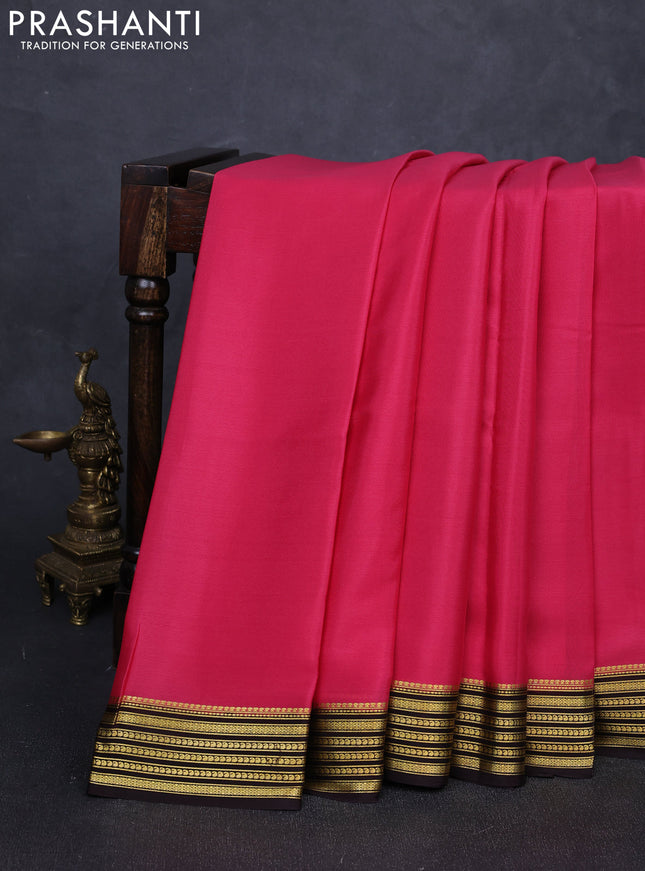 Pure mysore silk saree peach pink and coffee brown with plain body and zari woven border