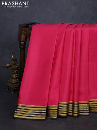 Pure mysore silk saree peach pink and coffee brown with plain body and zari woven border